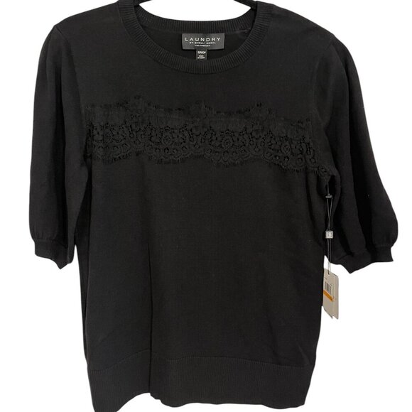 Laundry By Shelli Segal Black Lace Women’s Short Sleeve Sweater Size: SP - Picture 2 of 5